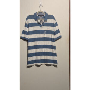 Tommy Hilfiger Blue and White Striped Cotton Polo Shirt - size XXL - NWT
